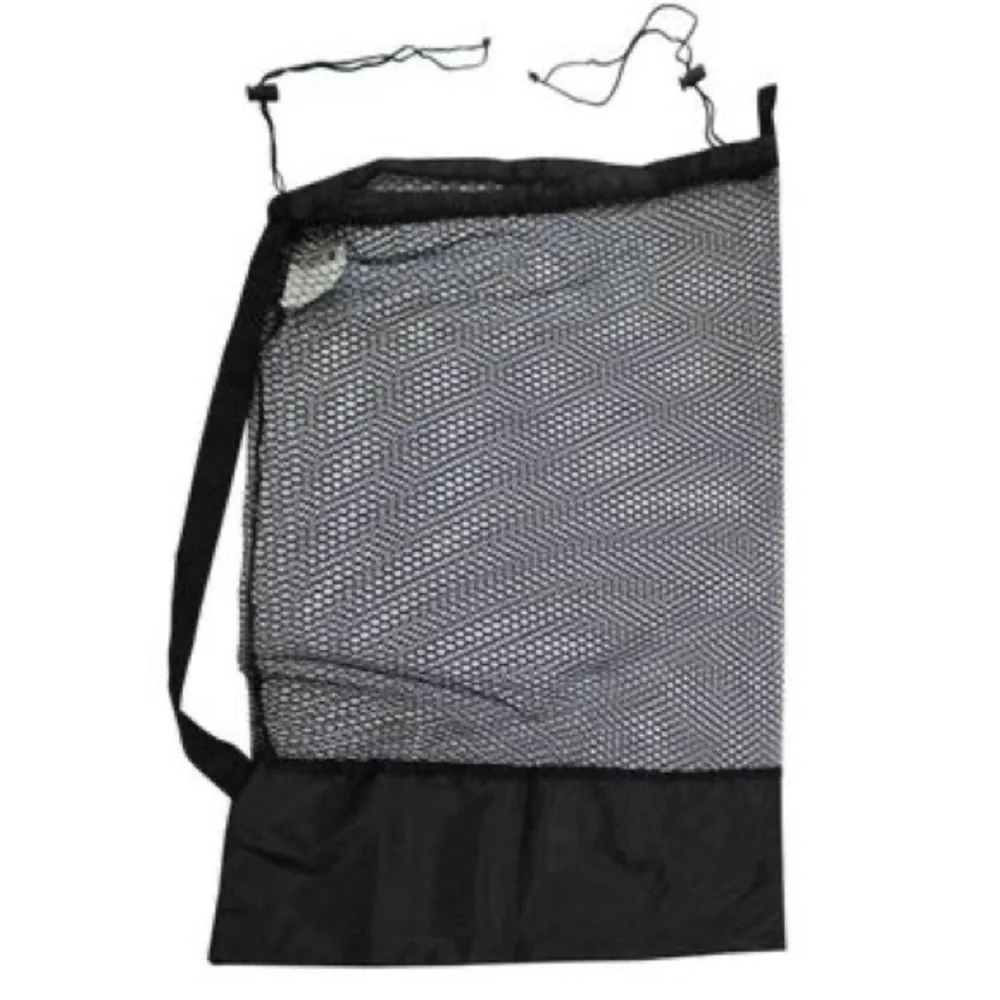Heavy duty black mesh laundry bag with carry straps
